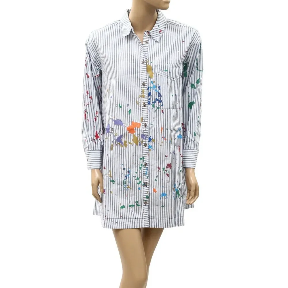 Anthropologie Pilcro Paint Splatter Long-Sleeve Shirt Dress Buttondown SP 288480